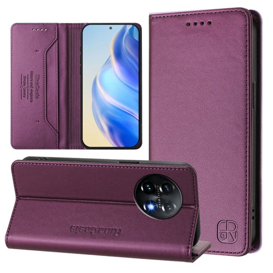 For OnePlus 11 RC01 Dual-Folded Magnetic Suction RFID Leather Phone Case(Violet) - OnePlus Cases by buy2fix | Online Shopping UK | buy2fix