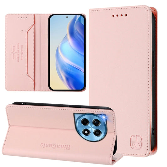 For OnePlus 12 Global RC01 Dual-Folded Magnetic Suction RFID Leather Phone Case(Pink) - OnePlus Cases by buy2fix | Online Shopping UK | buy2fix