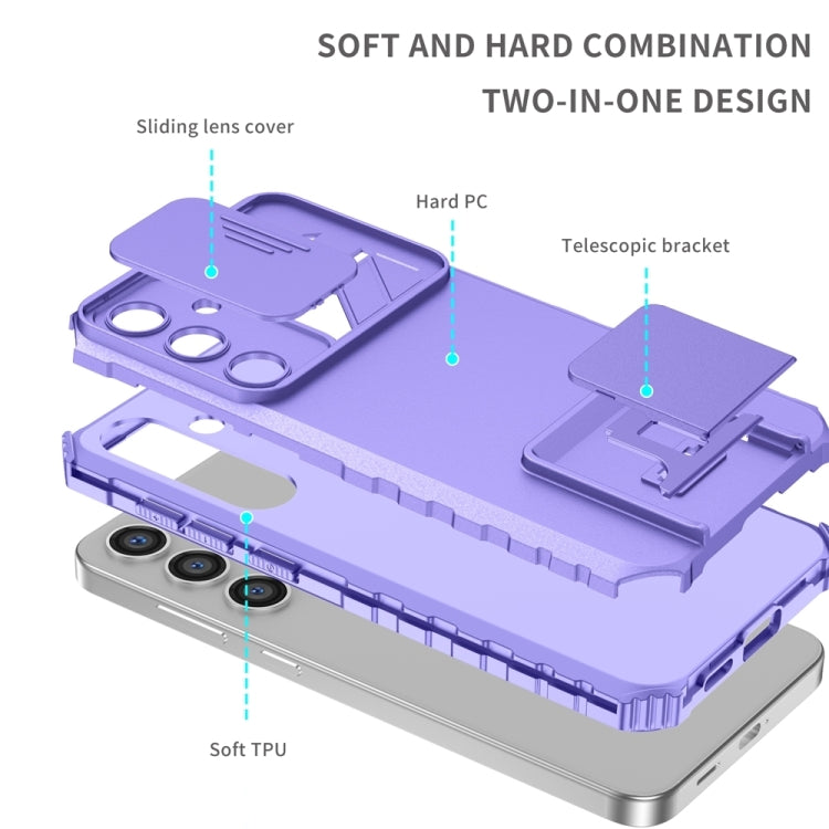 For Samsung Galaxy S25 5G Stereoscopic Holder Sliding Camshield Phone Case(Purple) - Galaxy S25 5G Cases by buy2fix | Online Shopping UK | buy2fix