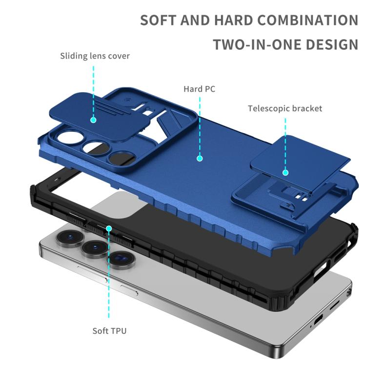 For Samsung Galaxy S25 Ultra 5G Stereoscopic Holder Sliding Camshield Phone Case(Blue) - Galaxy S25 Ultra 5G Cases by buy2fix | Online Shopping UK | buy2fix