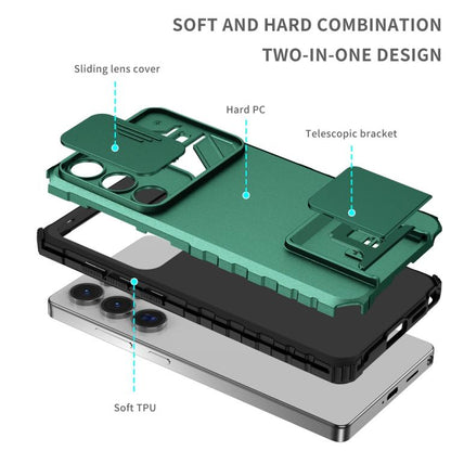 For Samsung Galaxy S25 Ultra 5G Stereoscopic Holder Sliding Camshield Phone Case(Green) - Galaxy S25 Ultra 5G Cases by buy2fix | Online Shopping UK | buy2fix