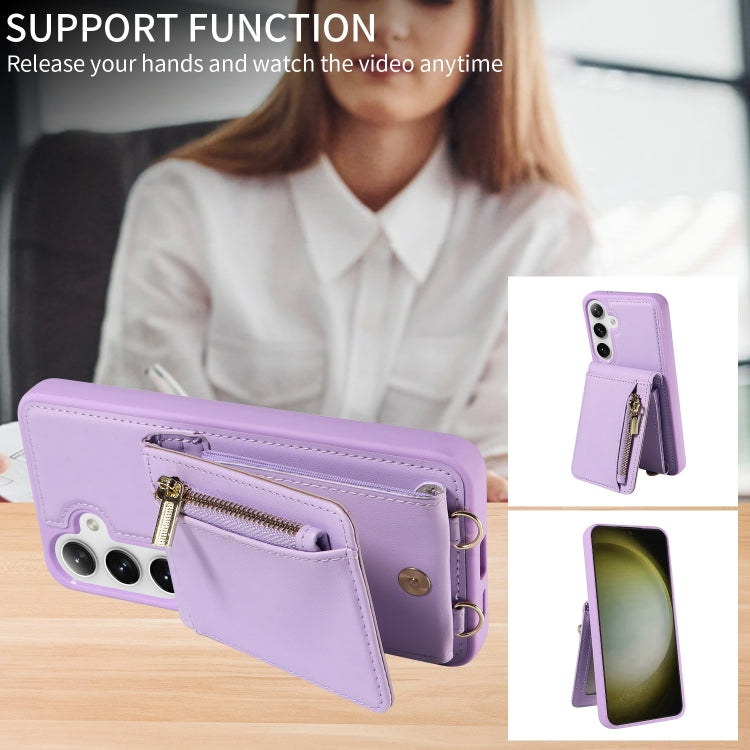 For Samsung Galaxy S25+ 5G Crossbody Lanyard Zipper Wallet Leather Phone Case(Purple) - Galaxy S25+ 5G Cases by buy2fix | Online Shopping UK | buy2fix