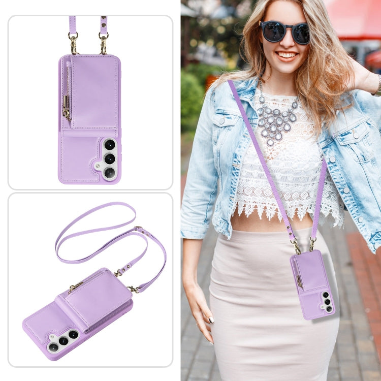 For Samsung Galaxy S25+ 5G Crossbody Lanyard Zipper Wallet Leather Phone Case(Purple) - Galaxy S25+ 5G Cases by buy2fix | Online Shopping UK | buy2fix