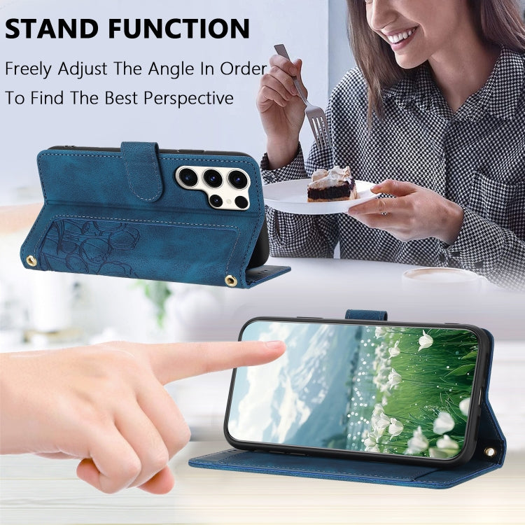 For Samsung Galaxy S25 Ultra 5G Tulips Embossed Leather Phone Case with Lanyard(Blue) - Galaxy S25 Ultra 5G Cases by buy2fix | Online Shopping UK | buy2fix