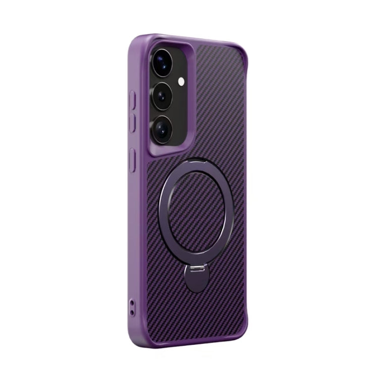 For Samsung Galaxy S25+ / S24+ 5G Carbon Fiber Texture 360 MagSafe Holder Phone Case(Purple) - Galaxy S25+ 5G Cases by buy2fix | Online Shopping UK | buy2fix