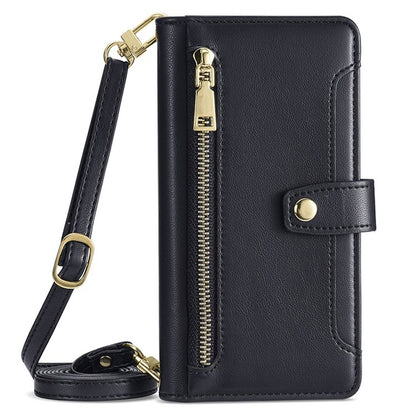 For Samsung Galaxy S25+ 5G Sheep Texture Cross-body Zipper Wallet Leather Phone Case(Black) - Galaxy S25+ 5G Cases by buy2fix | Online Shopping UK | buy2fix