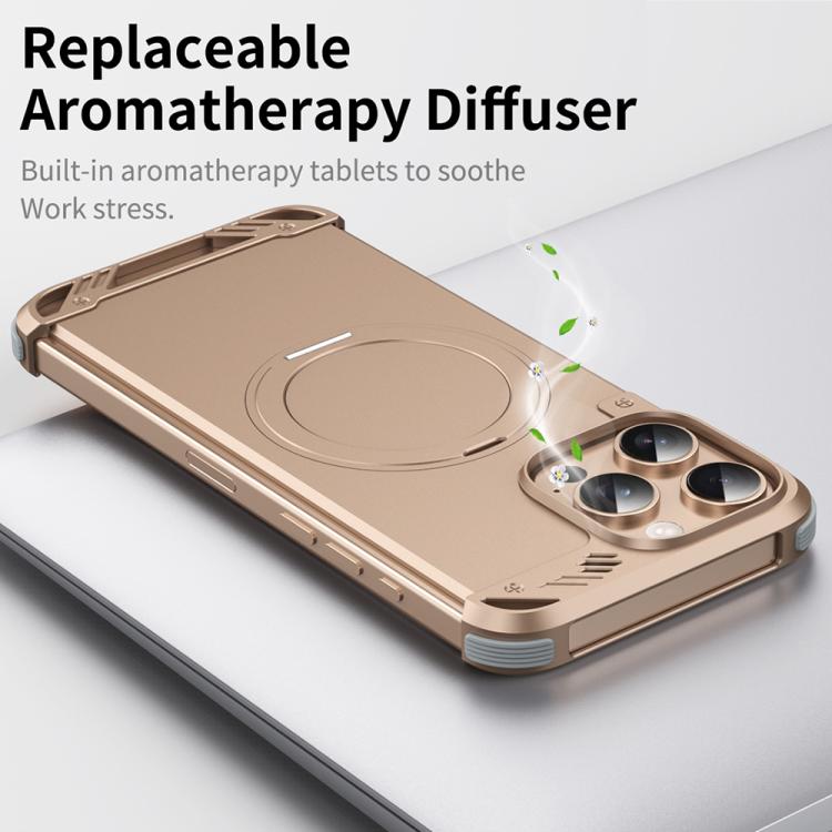 For iPhone 16 Pro R-JUST RJ63-1 Frameless Aroma Mecha MagSafe Holder Phone Case(Desert Gold) - iPhone 16 Pro Cases by R-JUST | Online Shopping UK | buy2fix