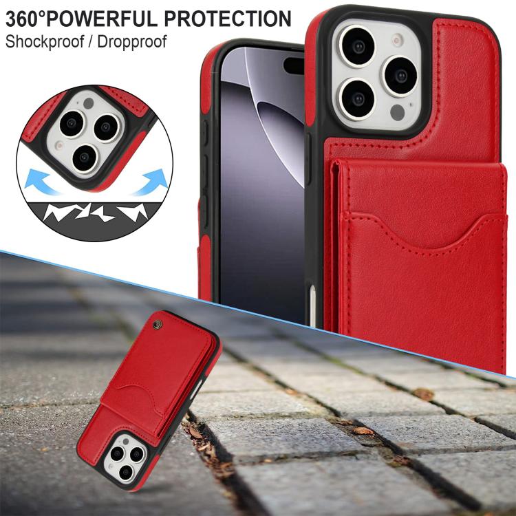 For iPhone 16 Pro AwQuer Vertical Flip Card Bag Holder Leather Phone Case(Red) - iPhone 16 Pro Cases by Awquer | Online Shopping UK | buy2fix