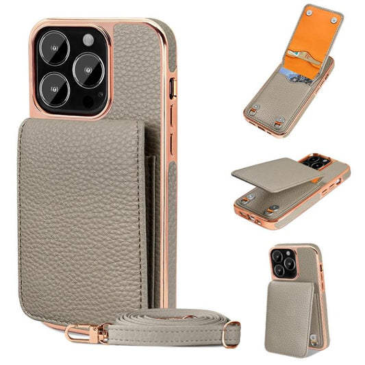 For iPhone 13 Pro VIETAO Litchi Texture Wallet PU Phone Case with Lanyard(Grey) - iPhone 13 Pro Cases by VIETAO | Online Shopping UK | buy2fix