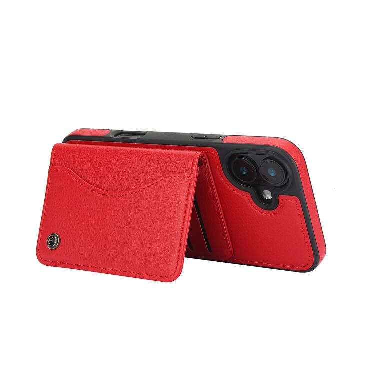 For iPhone 16 Plus AwQuer Horizontal Flip Card Bag Holder Leather Phone Case(Red) - iPhone 16 Plus Cases by Awquer | Online Shopping UK | buy2fix