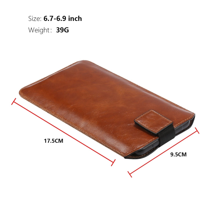 Ultra-thin Simple Drawstring  Horizontal Plate Hanging Waist Phone Waist Pack Leather Case, Suitable for 6.7-6.9 inch Smartphones(Coffee) - Universal Leather Case by buy2fix | Online Shopping UK | buy2fix