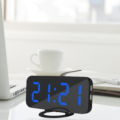 Multifunction Creative Mirror Reflective LED Display Alarm Clock with Snooze Function & 2 USB Charge Port(Blue) - Alarm Clocks by buy2fix | Online Shopping UK | buy2fix