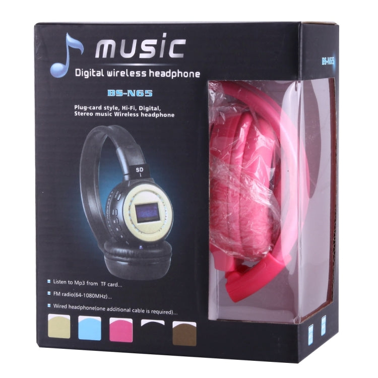 BS-N65 Headband Folding Stereo HiFi Wireless Headphone Headset with LCD Screen & TF Card Slot & LED Indicator Light & FM Function(Magenta) - Headset & Headphone by buy2fix | Online Shopping UK | buy2fix