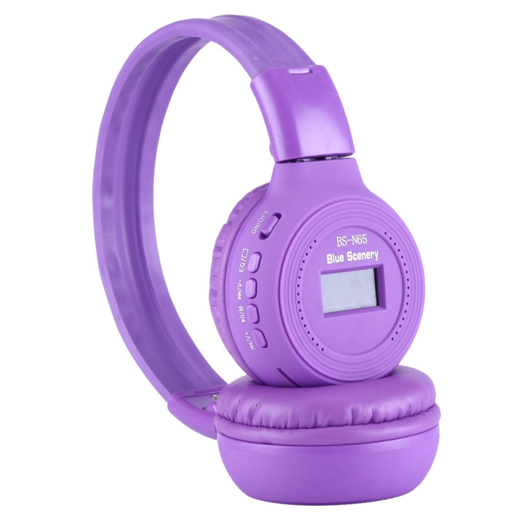 BS-N65 Headband Folding Stereo HiFi Wireless Headphone Headset with LCD Screen & TF Card Slot & LED Indicator Light & FM Function(Purple) - Headset & Headphone by buy2fix | Online Shopping UK | buy2fix