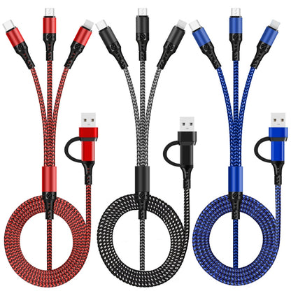 5 in 1 3A USB + USB-C / Type-C to 8 Pin + Micro USB + USB-C / Type-C Interface Two-color Braided Fast Charging Data Cable, Cable Length: 1.2m (Red) - Multifunction Cable by buy2fix | Online Shopping UK | buy2fix