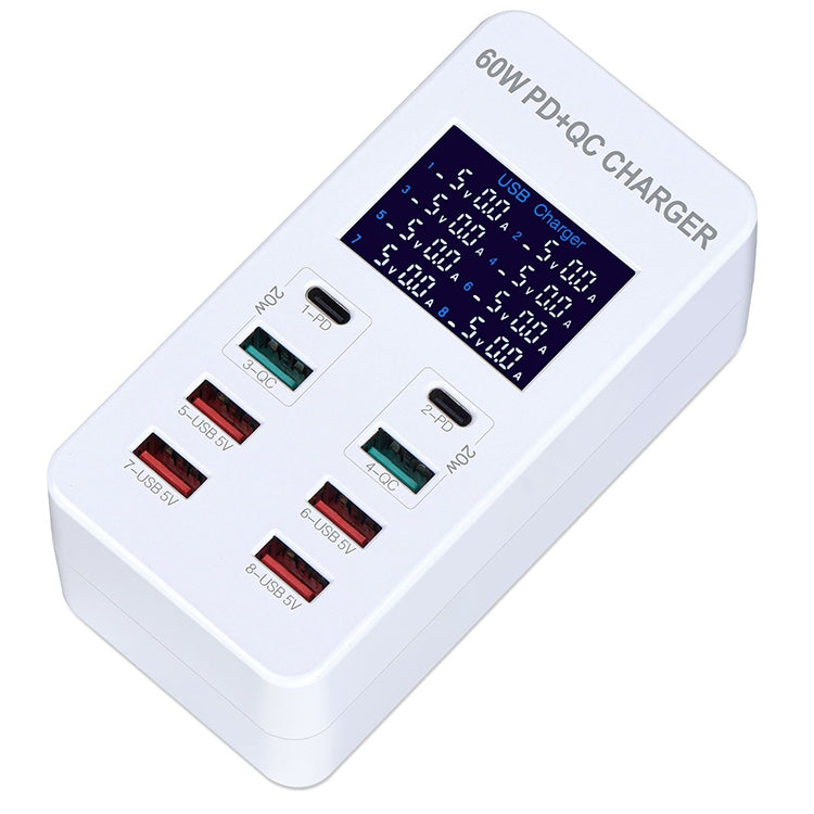 A8T 60W 8 Ports USB + QC3.0 + PD Type-C Smart Charging Station with Digital Display AC100-240V, US Plug - Multifunction Charger by buy2fix | Online Shopping UK | buy2fix