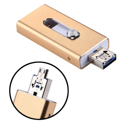 RQW-02 3 in 1 USB 2.0 & 8 Pin & Micro USB 64GB Flash Drive(Gold) - U Disk & Card Reader by buy2fix | Online Shopping UK | buy2fix