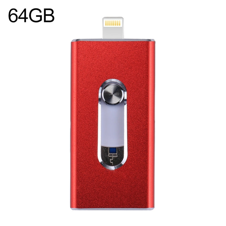 RQW-02 3 in 1 USB 2.0 & 8 Pin & Micro USB 64GB Flash Drive(Red) - U Disk & Card Reader by buy2fix | Online Shopping UK | buy2fix