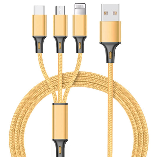 1.2m Nylon Weave 3 in 1 2.4A USB to Micro USB + 8 Pin + Type-C Charging Cable(Gold) - Multifunction Cable by buy2fix | Online Shopping UK | buy2fix