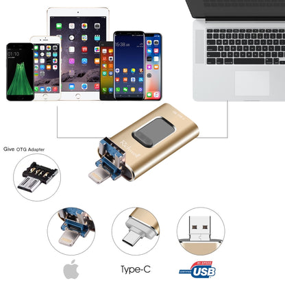 Richwell 3 in 1 64G Type-C + 8 Pin + USB 3.0 Metal Push-pull Flash Disk with OTG Function(Gold) - U Disk & Card Reader by Richwell | Online Shopping UK | buy2fix