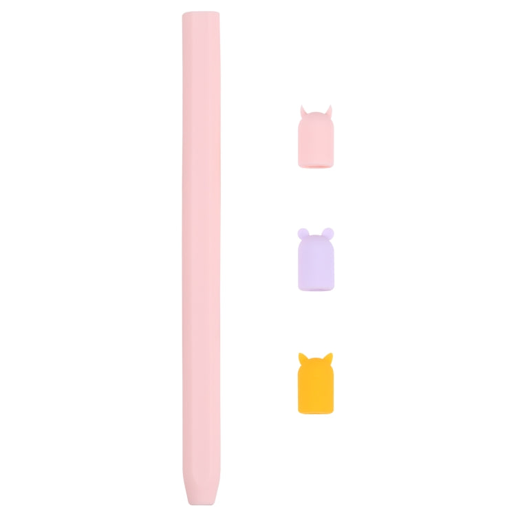 4 in 1 Stylus Pen Cartoon Animal Silicone Protective Case for Apple Pencil 2 (Pink) - Pencil Accessories by buy2fix | Online Shopping UK | buy2fix