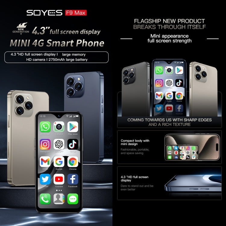 SOYES F9 Max, 4GB+64GB, 4.3 inch Android 12 MTK6762 Octa Core, Network: 4G, OTG, Dual SIM  (Champagne Gold) - SOYES by SOYES | Online Shopping UK | buy2fix