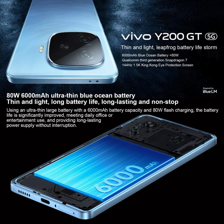 vivo Y200 GT, Dual Back Cameras, 8GB+128GB, Face ID Screen Fingerprint Identification, 6.78 inch Android 14.0 OriginOS 4 Snapdragon 7 Gen 3 Octa Core 2.63GHz, OTG, NFC, Network: 5G, Support Google Play (Black) - vivo by vivo | Online Shopping UK | buy2fix