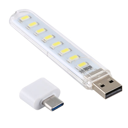 8LEDs 5V 200LM USB LED Book Light Portable Night Light, with Type-C Adapter(White Light) - USB Light by buy2fix | Online Shopping UK | buy2fix