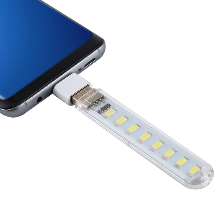 8LEDs 5V 200LM USB LED Book Light Portable Night Light, with Type-C Adapter(White Light) - USB Light by buy2fix | Online Shopping UK | buy2fix