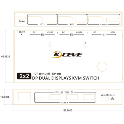 KC-KVM212DH 4K 60HZ USB3.0 DP Dual Display KVM Switcher with MST Dual Screen Extension Replication - Switch by buy2fix | Online Shopping UK | buy2fix