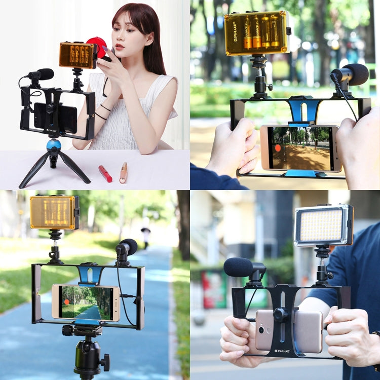 PULUZ 2 in 1 Live Broadcast Smartphone Video Rig + Microphone Kits for iPhone, Galaxy, Huawei, Xiaomi, HTC, LG, Google, and Other Smartphones(Blue) - Camera Cage by PULUZ | Online Shopping UK | buy2fix