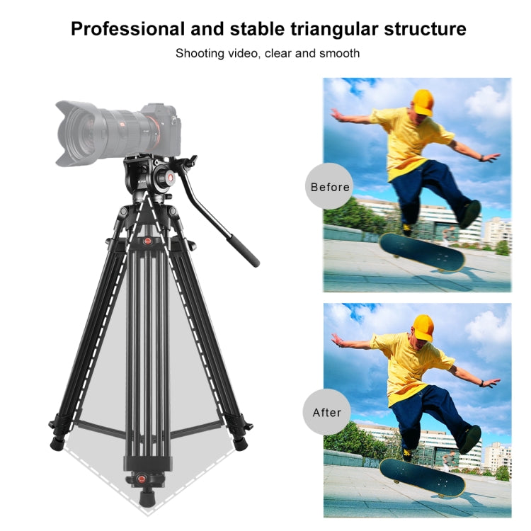 PULUZ Professional Heavy Duty Video Camcorder Aluminum Alloy Tripod with Fluid Drag Head for DSLR / SLR Camera, Adjustable Height: 80-160cm(Black) - Tripods by PULUZ | Online Shopping UK | buy2fix