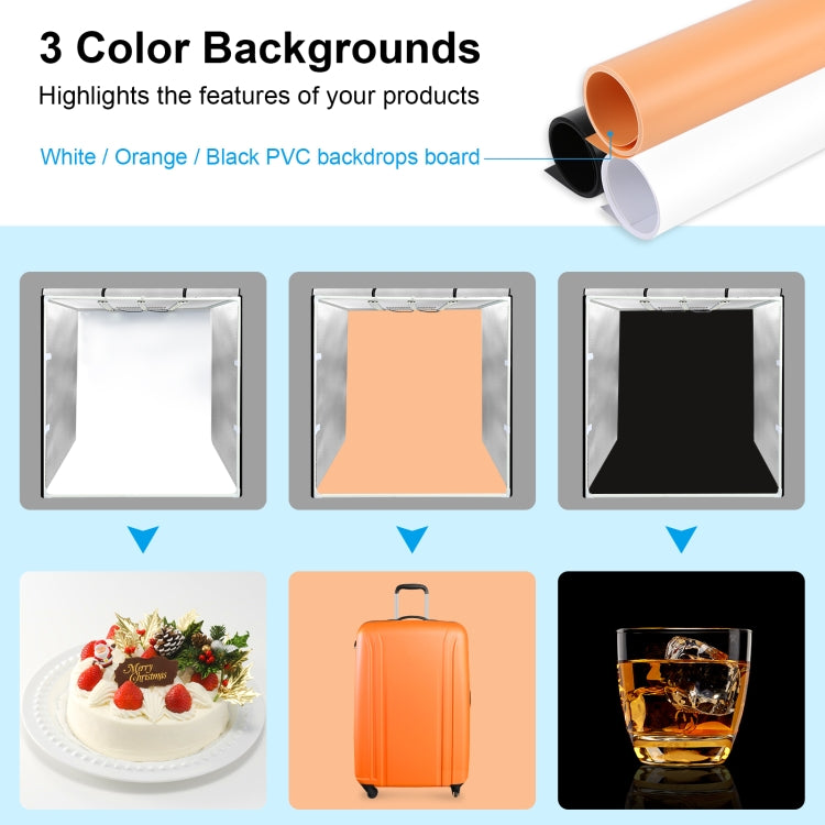 PULUZ 80cm Folding Portable 90W 14000LM High CRI White Light Photo Lighting Studio Shooting Tent Box Kit with 3 Colors Black, White, Orange Backdrops (US Plug) -  by PULUZ | Online Shopping UK | buy2fix