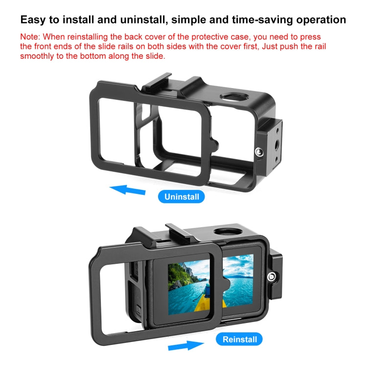 For DJI Osmo Action 4 / 3 PULUZ Metal Cage Expansion Adapter Frame with Cold Shoe (Black) - Protection Frame by PULUZ | Online Shopping UK | buy2fix