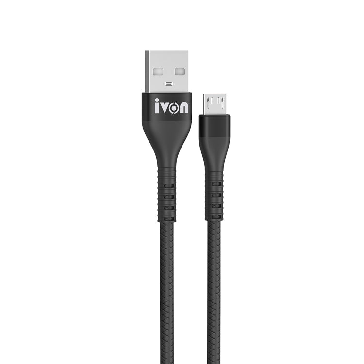 IVON CA92 2.4A Max USB to Micro USB Rubber Fast Charging Data Cable, Length: 1.5m (Black) - Micro USB Cable by IVON | Online Shopping UK | buy2fix