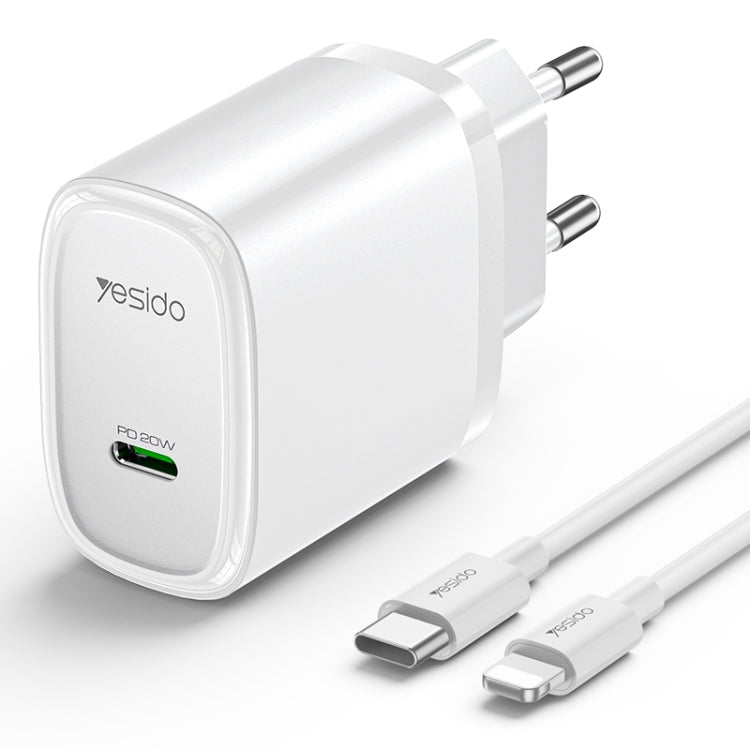 Yesido YC57L PD 20W USB-C / Type-C Port Quick Charger with Type-C to 8 Pin Cable, EU Plug (White) - USB Charger by Yesido | Online Shopping UK | buy2fix