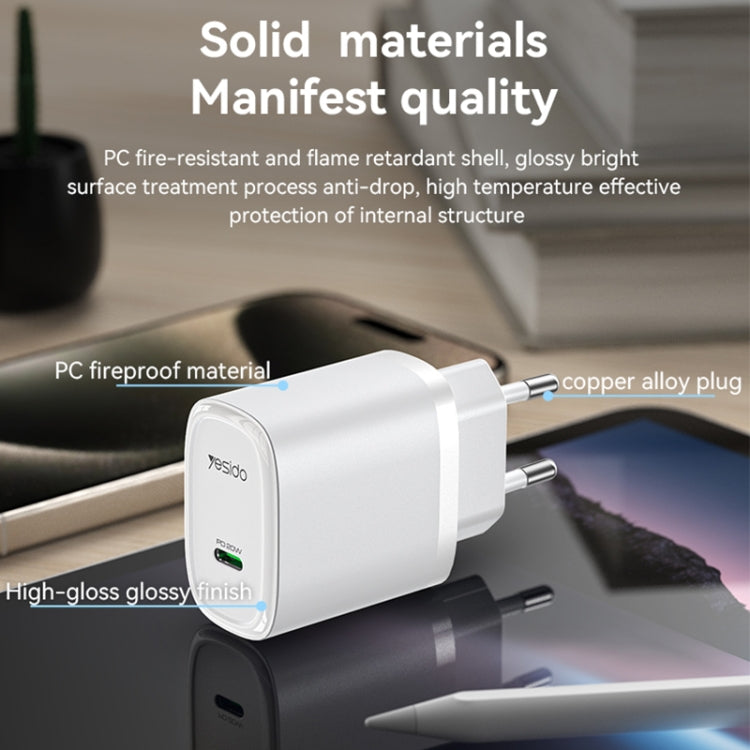 Yesido YC57L PD 20W USB-C / Type-C Port Quick Charger with Type-C to 8 Pin Cable, EU Plug (White) - USB Charger by Yesido | Online Shopping UK | buy2fix