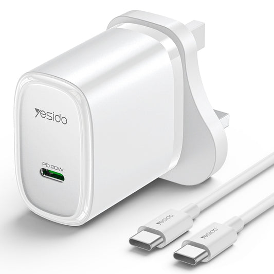 Yesido YC76C PD 20W USB-C / Type-C Port Quick Charger with Type-C to Type-C Cable, UK Plug (White) - USB Charger by Yesido | Online Shopping UK | buy2fix