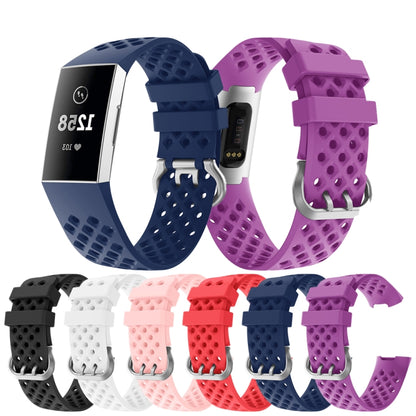 For Fitbit Charge 3 / 4 Hollow Square Silicone Watch Band Wristband(Purple) - Watch Bands by buy2fix | Online Shopping UK | buy2fix