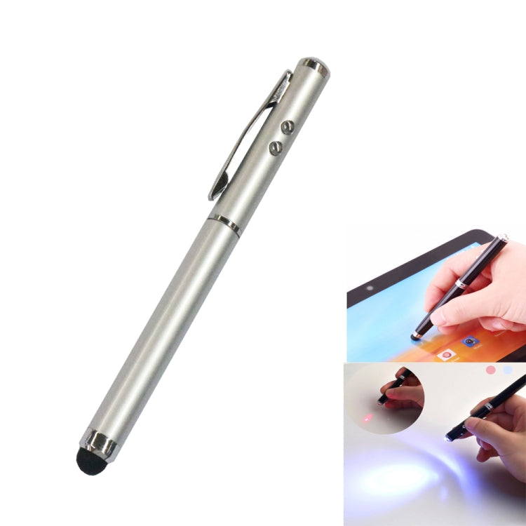 At-15 3 in 1 Mobile Phone Tablet Universal Handwriting Touch Screen with Red Laser & LED Light Function(Silver) - Stylus Pen by buy2fix | Online Shopping UK | buy2fix
