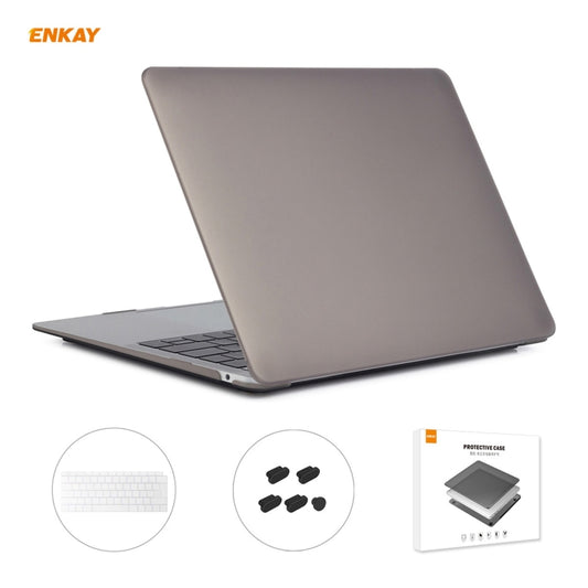 ENKAY 3 in 1 Matte Laptop Protective Case + EU Version TPU Keyboard Film + Anti-dust Plugs Set for MacBook Air 13.3 inch A1932 (2018)(Grey) - MacBook Air Cases by ENKAY | Online Shopping UK | buy2fix