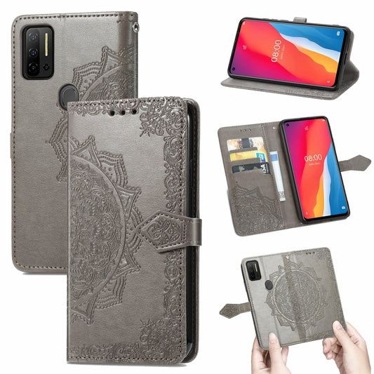 For Ulefone Note 11 Plus Mandala Flower Embossed Horizontal Flip Leather Case with Bracket / Card Slot / Wallet / Lanyard(Grey) - Ulefone Cases by buy2fix | Online Shopping UK | buy2fix