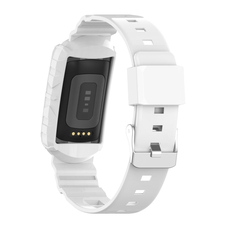 For Fitbit Charge 5 Silicone One Body Armor Watch Band(White) - Watch Bands by buy2fix | Online Shopping UK | buy2fix