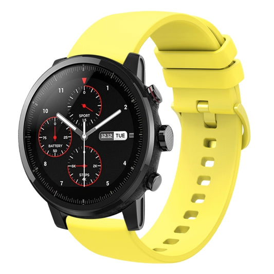 For Amazfit Stratos 22mm Solid Color Soft Silicone Watch Band(Yellow) - Watch Bands by buy2fix | Online Shopping UK | buy2fix