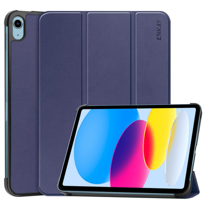 For iPad 10th Gen 10.9 2022 ENKAY Tri-fold Custer Texture Leather Stand Smart Case(Dark Blue) - iPad 10th Gen 10.9 Cases by ENKAY | Online Shopping UK | buy2fix