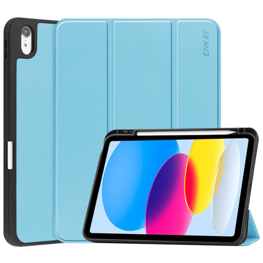 For iPad 10th Gen 10.9 2022 ENKAY TPU Back Cover Smart Leather Stand Tablet Case with Pen Slot(Light Blue) - iPad 10th Gen 10.9 Cases by ENKAY | Online Shopping UK | buy2fix