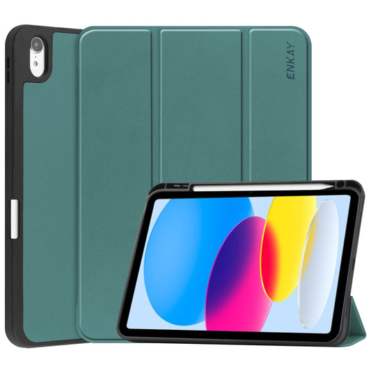 For iPad 10th Gen 10.9 2022 ENKAY TPU Back Cover Smart Leather Stand Tablet Case with Pen Slot(Dark Green) - iPad 10th Gen 10.9 Cases by ENKAY | Online Shopping UK | buy2fix