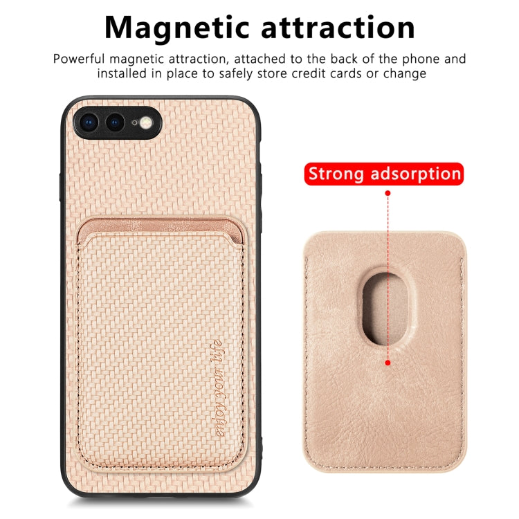 For iPhone 7 Plus / 8 Plus Carbon Fiber Leather Card Magsafe Magnetic Phone Case(Khaki) - More iPhone Cases by buy2fix | Online Shopping UK | buy2fix