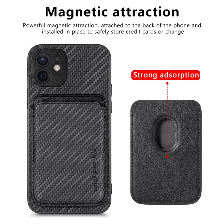 For iPhone 12 mini Carbon Fiber Leather Card Magsafe Magnetic Phone Case(Black) - iPhone 12 mini Cases by buy2fix | Online Shopping UK | buy2fix