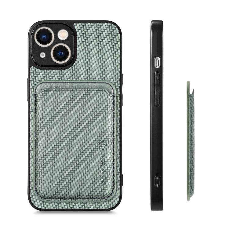 For iPhone 13 mini Carbon Fiber Leather Card Magsafe Magnetic Phone Case(Green) - iPhone 13 mini Cases by buy2fix | Online Shopping UK | buy2fix